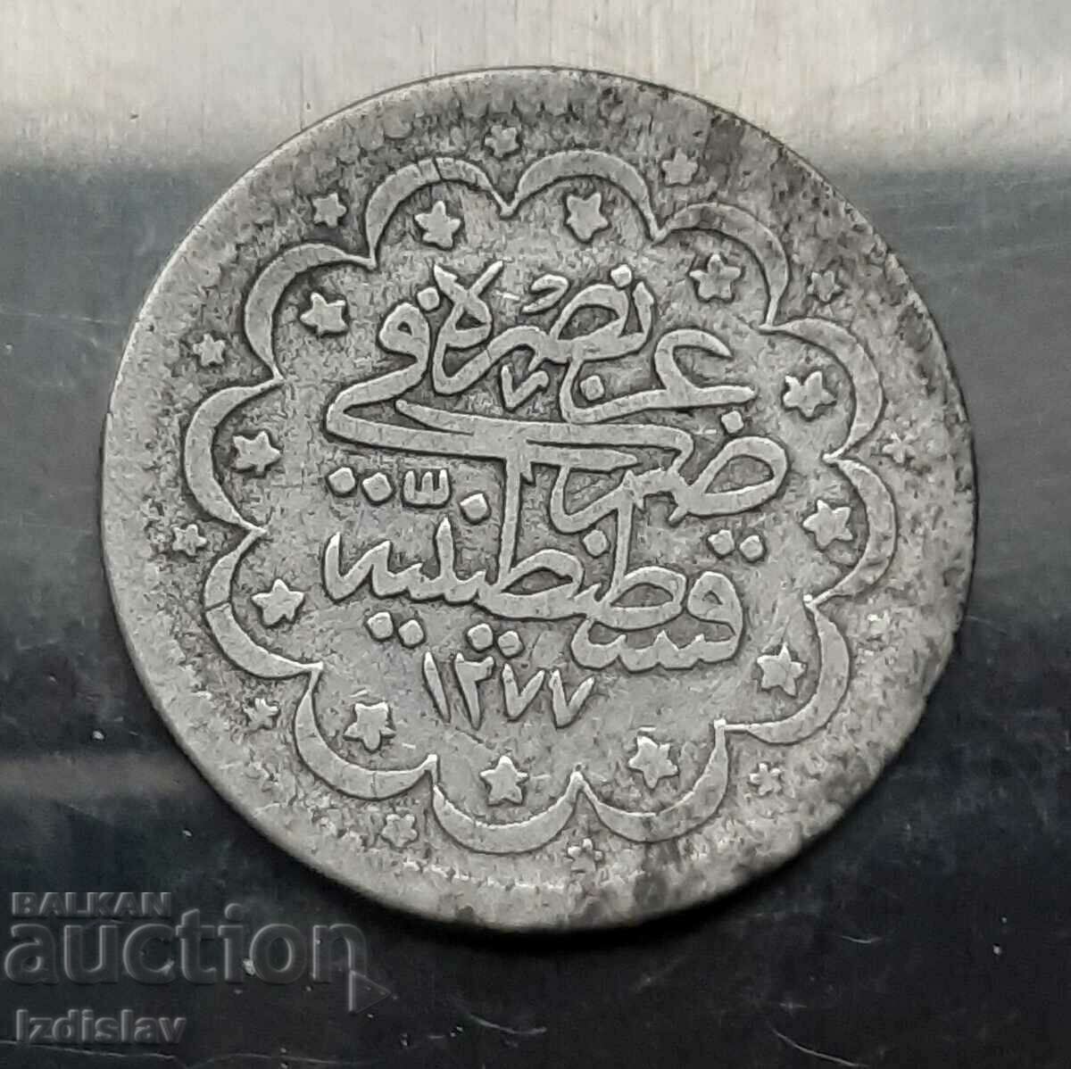 Moneda otomană 5 Kurush 1277/3 Abdul Aziz R