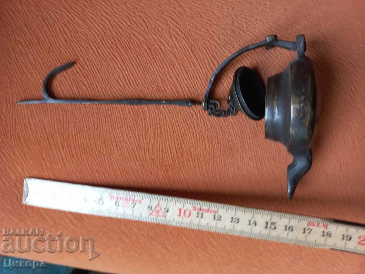 OLD BRONZE OIL LAMP - 5