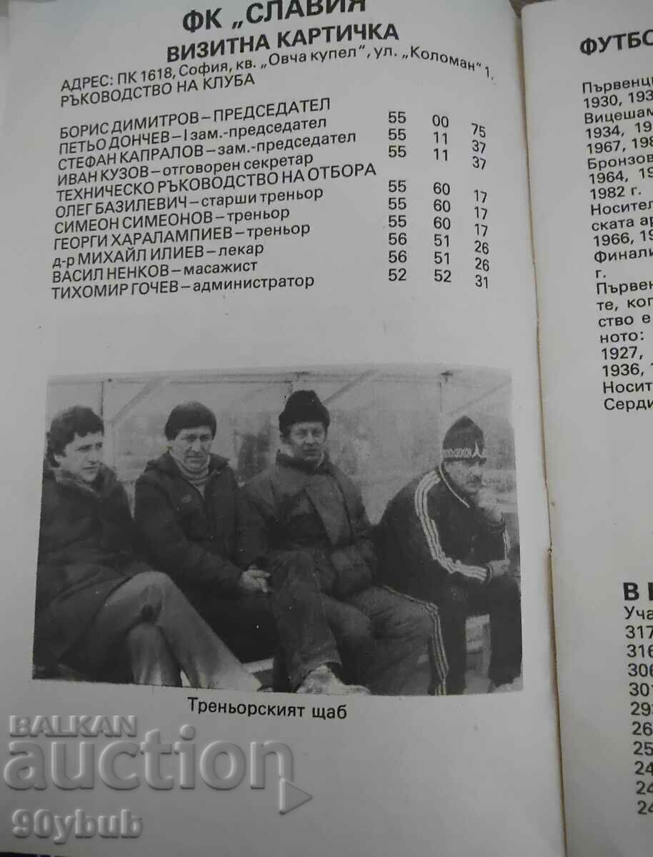 Δημοπρασία Πρόγραμμα ποδοσφαίρου Slavia Sofia Spring' 1988.