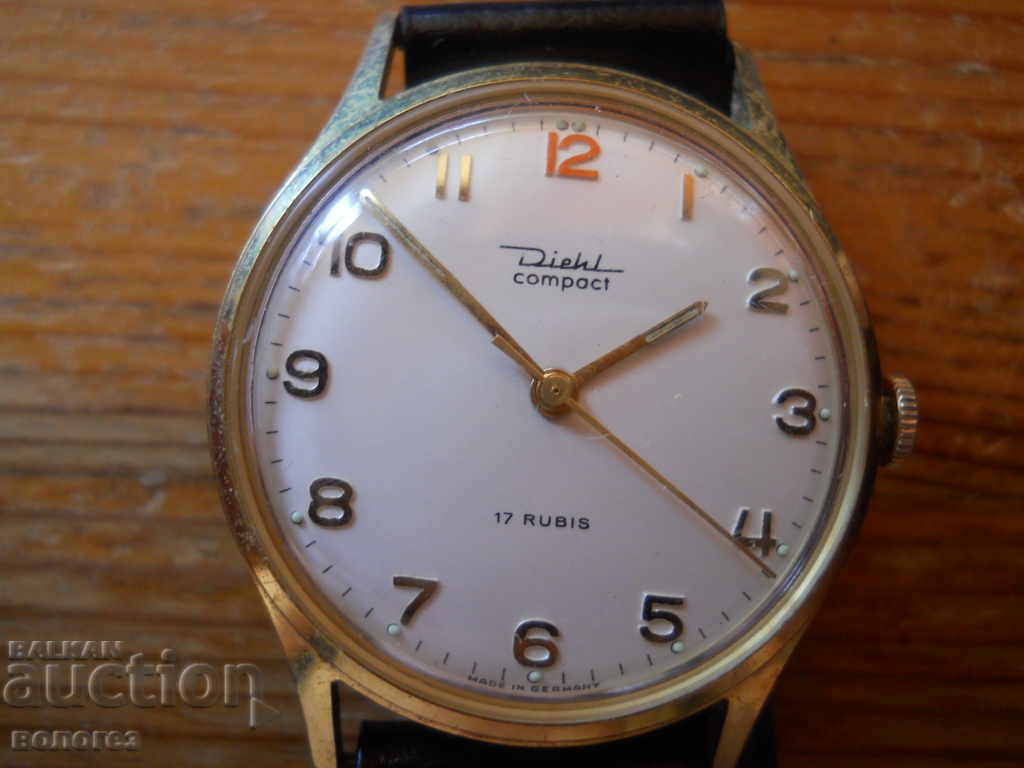 ceas vechi "Diehl Compact" placat cu aur - Germania - functional