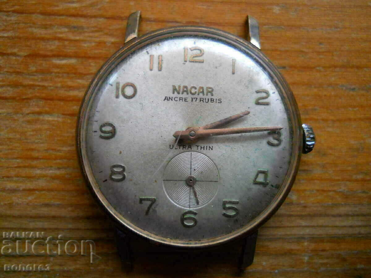 стар часовник " Nacar " - Швейцария  - позлата - работи