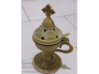 Old home candlestick for attaching incense cross, lamp