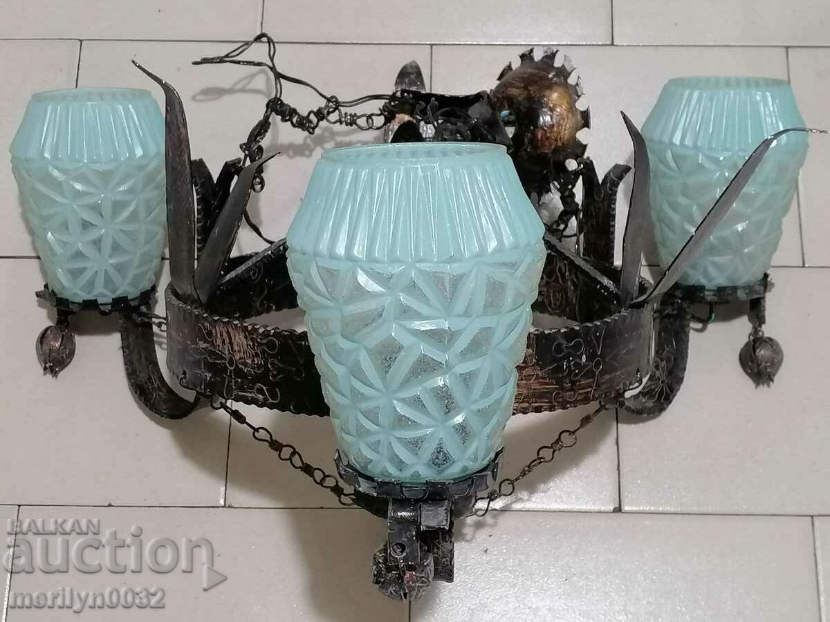 Old forged chandelier, lamp, lantern, lantern, lampshade 4 pieces - 5