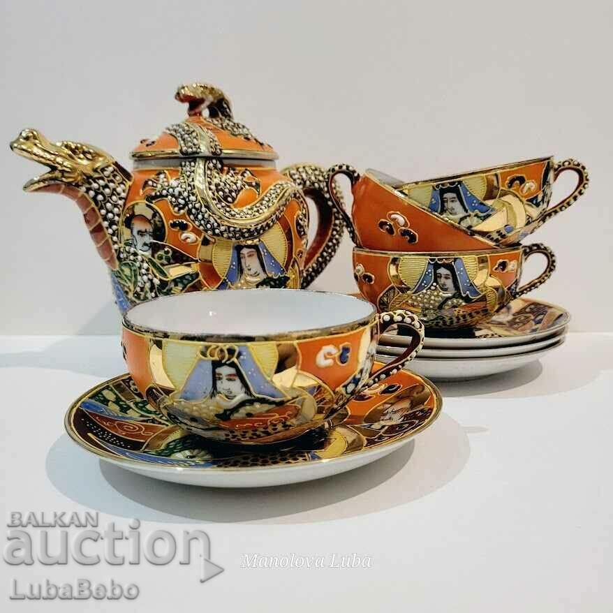 Set Satsuma Dragonware Moriage Japonia.