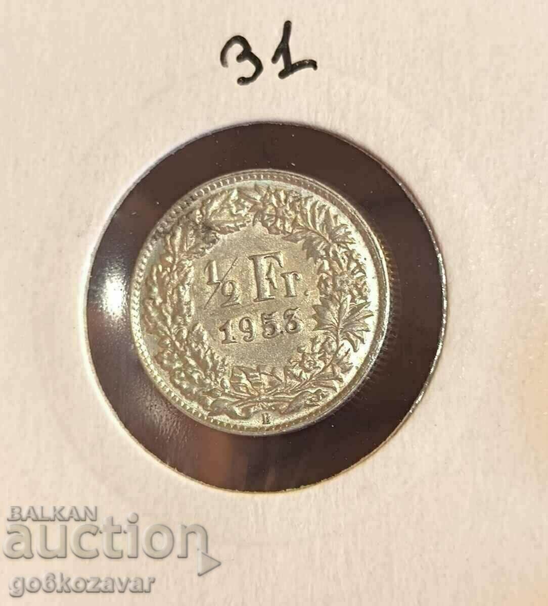 Elveția 1/2 franc 1953 Argint !