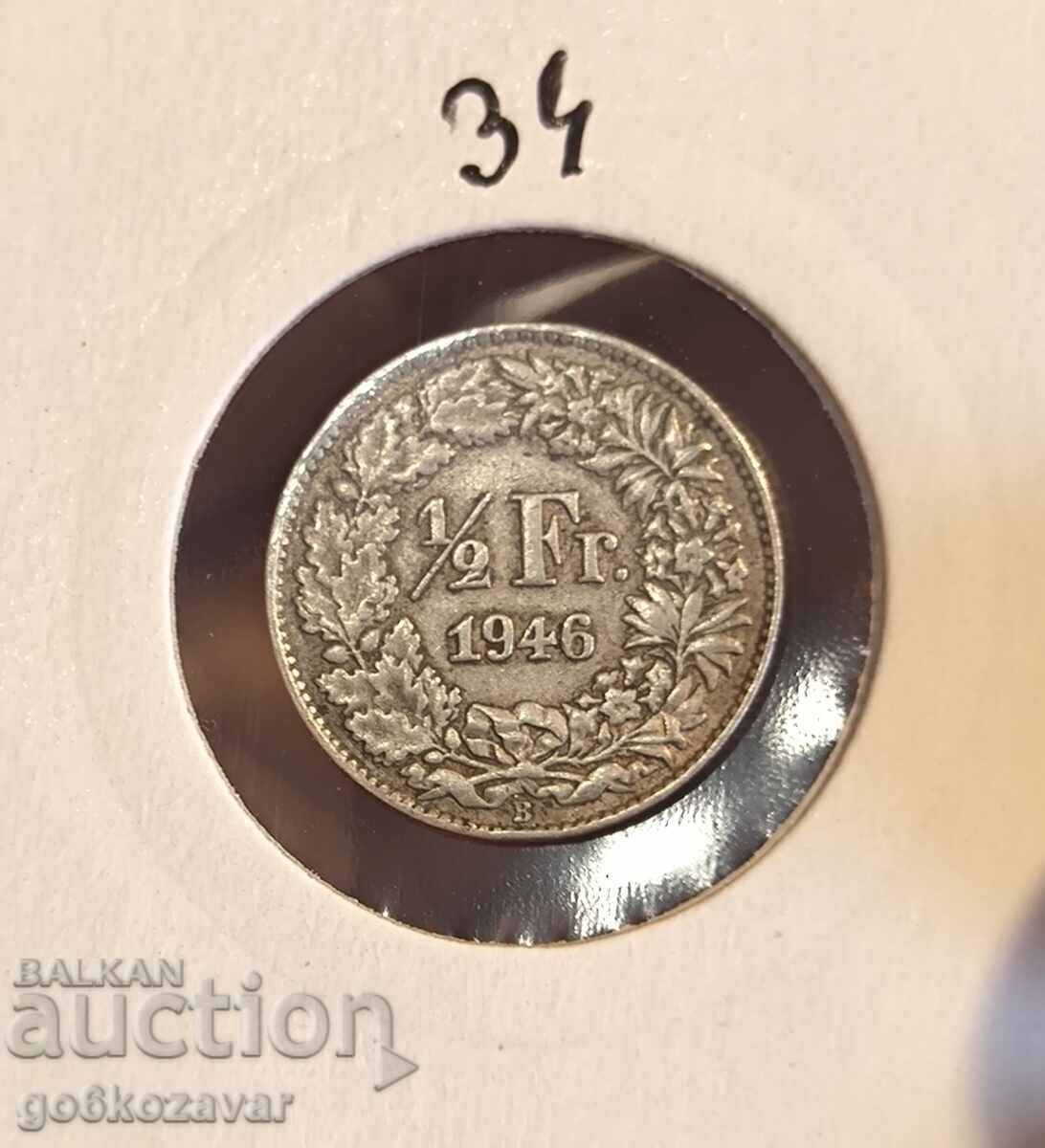 Швейцария 1/2 франка 1946г Сребро !