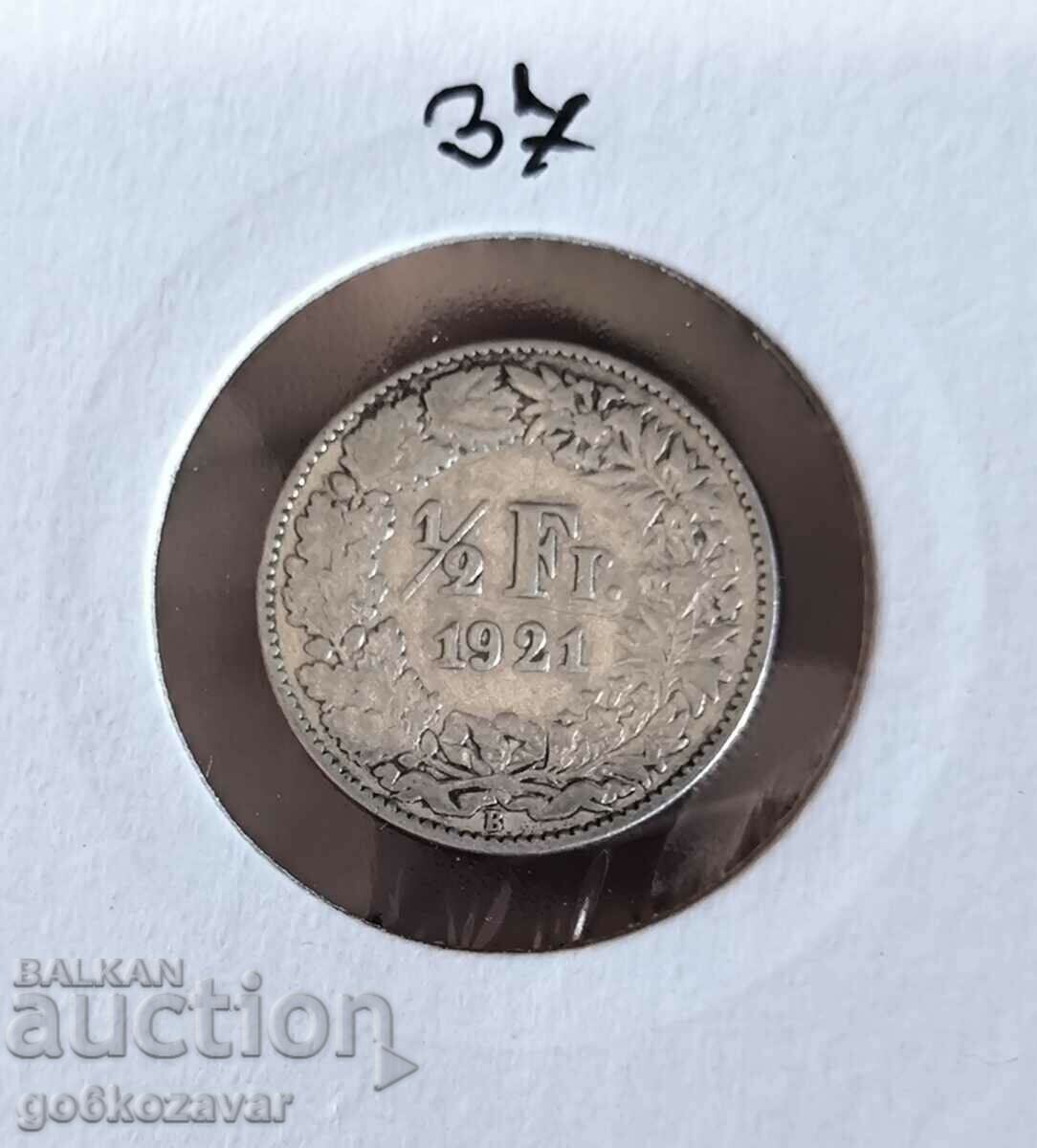 Elveția 1/2 franc 1921 Argint !