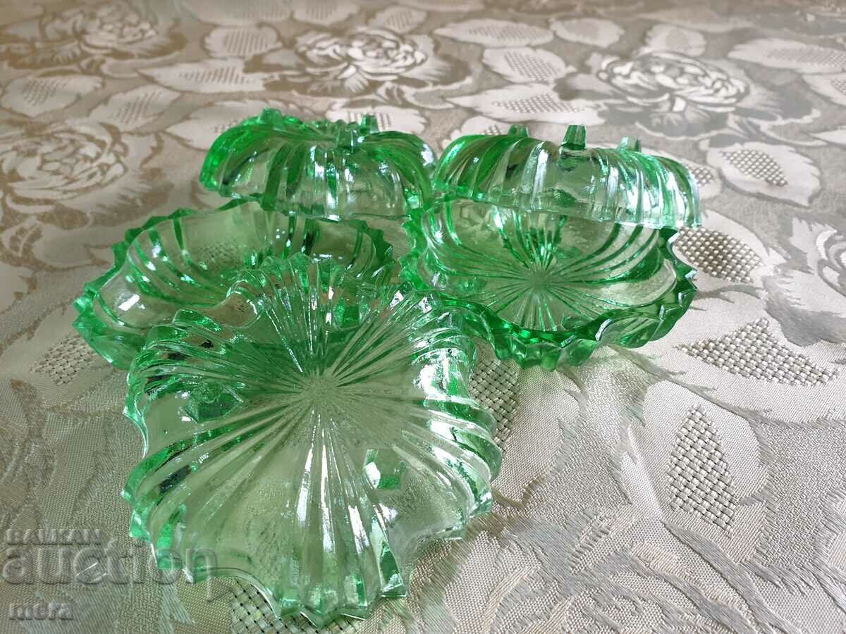 Auction Sweet plates made of thick colored glass on legs Auction Sweet plates made of thick colored glass on legs