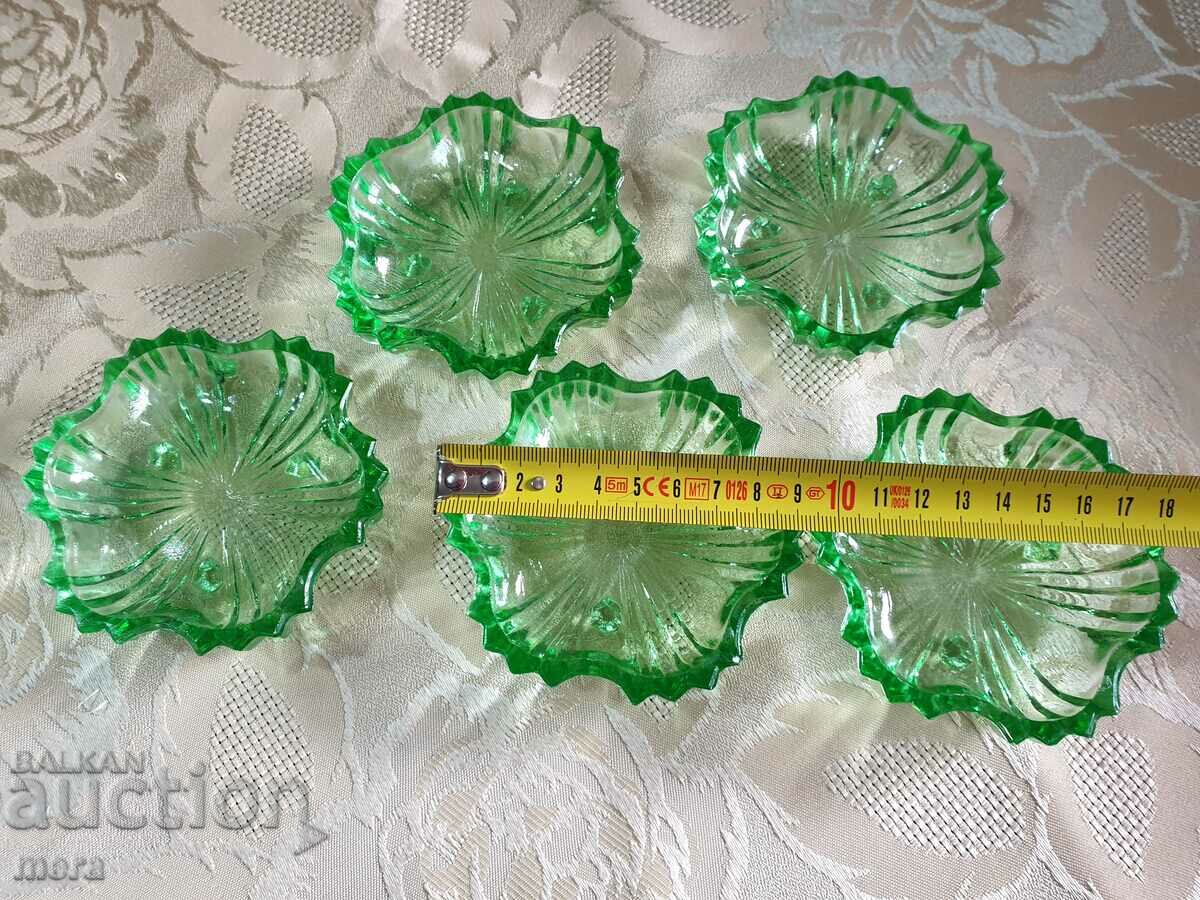 Sweet plates made of thick colored glass on legs - 5 Sweet plates made of thick colored glass on legs - 5