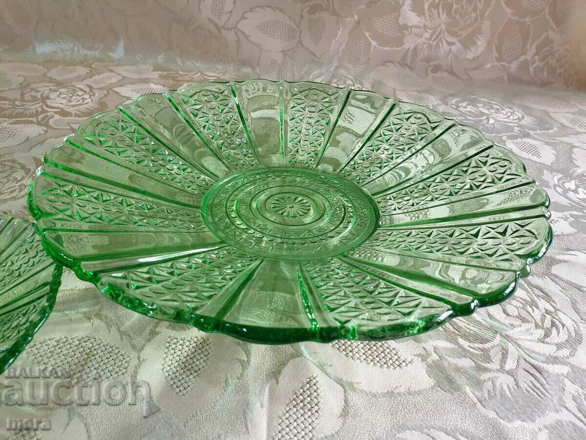 Large plate and saucer of colored glass with price 45.00 BGN | € 23.01