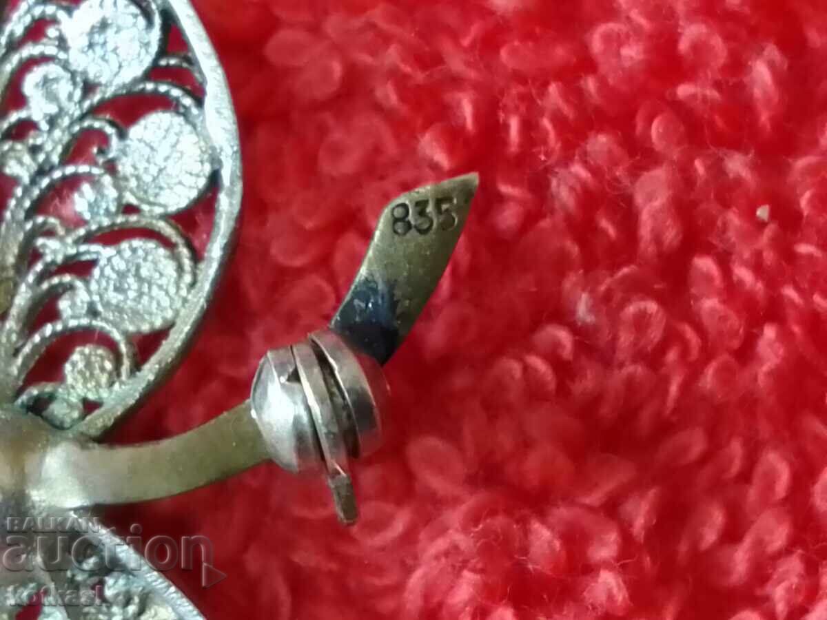 Доставка на Стара сребърна 835 Брошка филигран с перла Доставка на Стара сребърна 835 Брошка филигран с перла