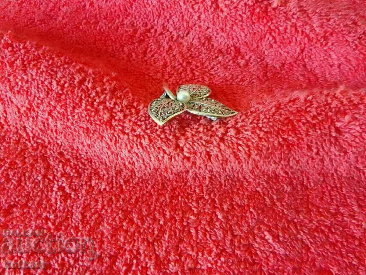 Old silver 835 filigree brooch with pearl - 5 Old silver 835 filigree brooch with pearl - 5