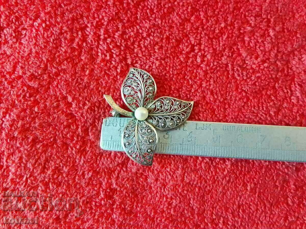Old silver 835 filigree brooch with pearl - 6 Old silver 835 filigree brooch with pearl - 6