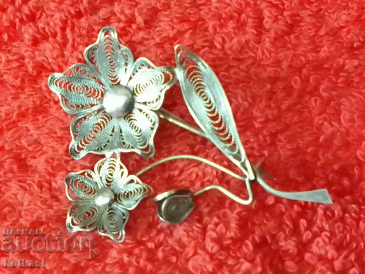 Old Silver 925 Filigree Brooch - 5