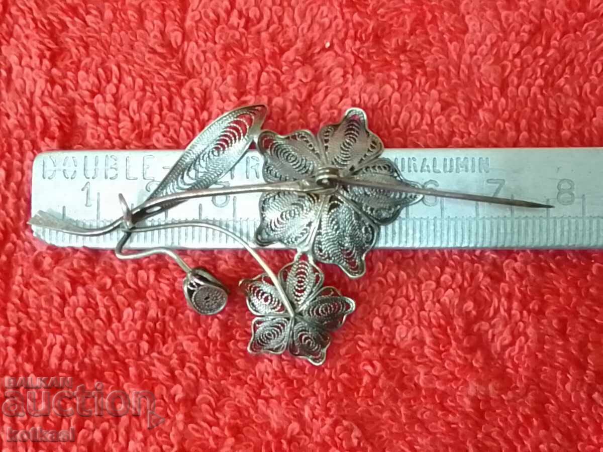 Old Silver 925 Filigree Brooch - 6