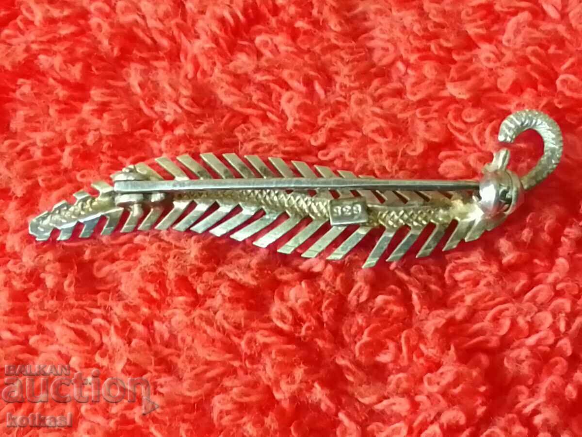 Стара сребърна 835  Брошка перо писец - 5