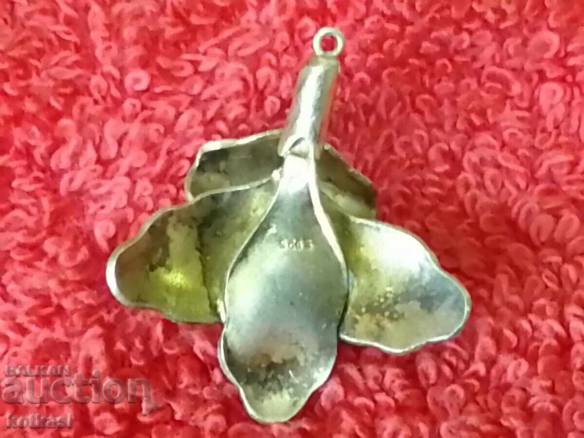 Auction  Old Silver 925 Gold Plated Flower Brooch