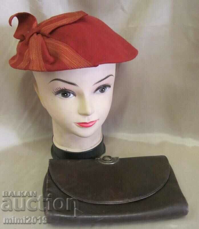 Γυναικείο καπέλο και δερμάτινη τσάντα Art Deco δεκαετίας του '30