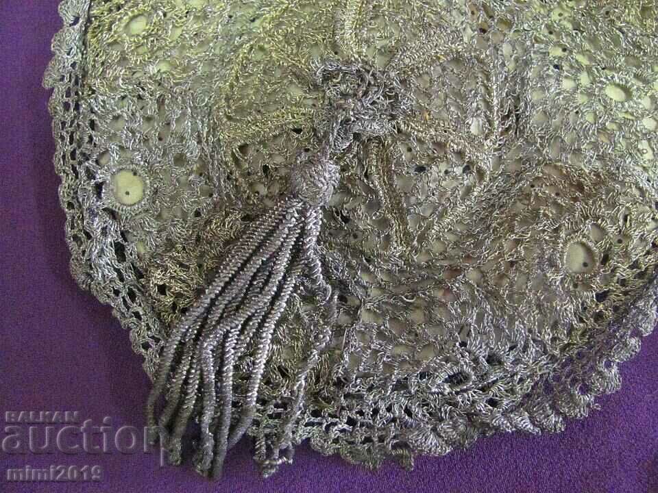 Παράδοση Γυναικεία τσάντα 19ου αιώνα ασημί πούλιες και μετάξι