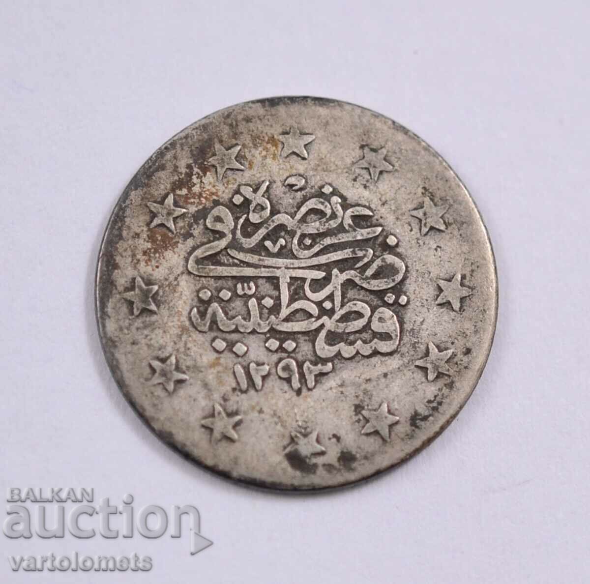 2 Kurush AH 1293, 2,3 g/Ag 830, A. Hamid II - Imperiul Otoman