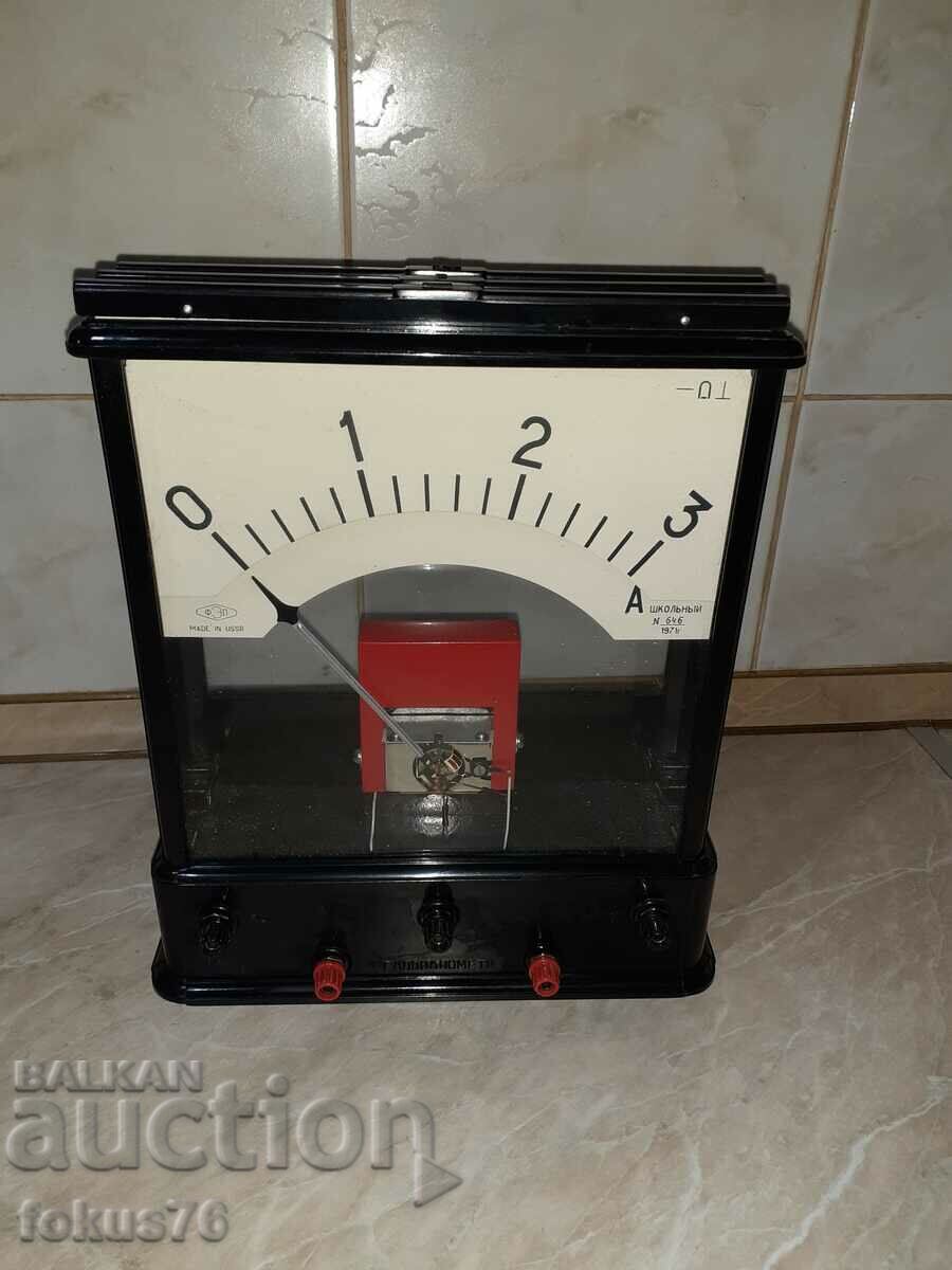 Old Russian Soviet educational instrument ammeter in a box