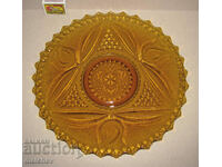 Large old glass plate 30 cm yellow glass excellent