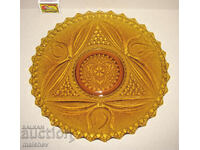 Large old glass plate 30 cm yellow glass excellent