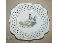 Chinese openwork porcelain plate with beautiful gold edging