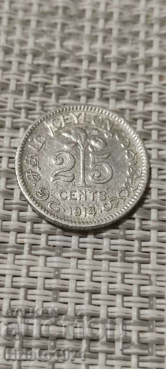 25 cents 1914 Ceylon