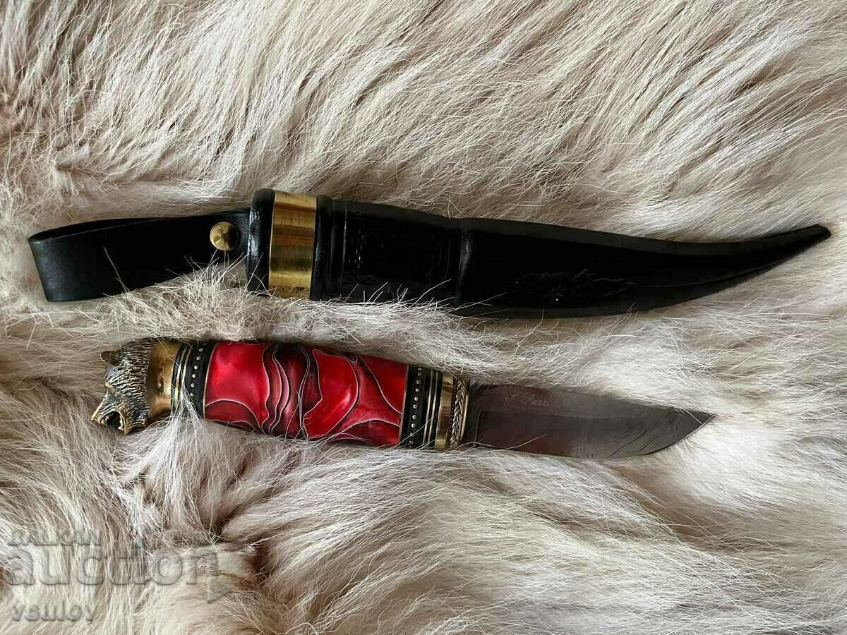 Прекрасен финландски нож с мечка, чисто нов, ръчна изработка Прекрасен финландски нож с мечка, чисто нов, ръчна изработка