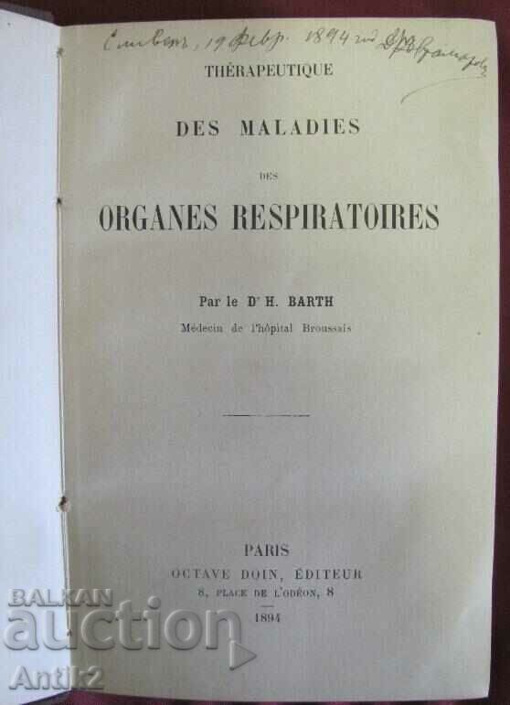 19th Century Therapeutic Handbook Organes Respiratoires H.Barth with price 120.00 BGN | € 61.36