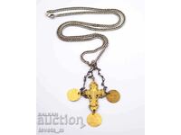 Antique gold-plated cross with silver chain 33 g.