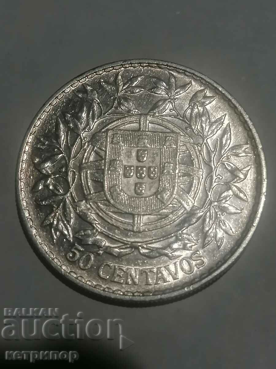 50 Centavos Portugal 1913 Silver 50 Centavos Portugal 1913 Silver