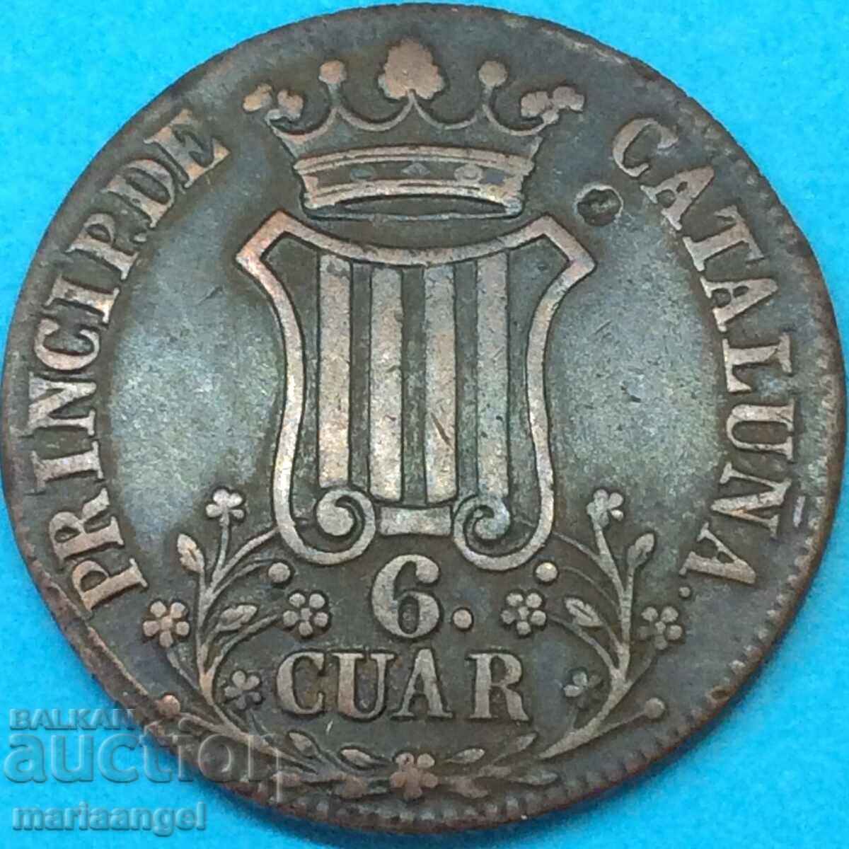 6 quartos 1837 Catalonia Spania Isabel II Barcelona 14,75g