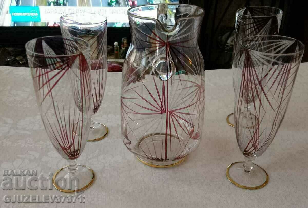 Vintage Germany Jug and 4 wine glasses set