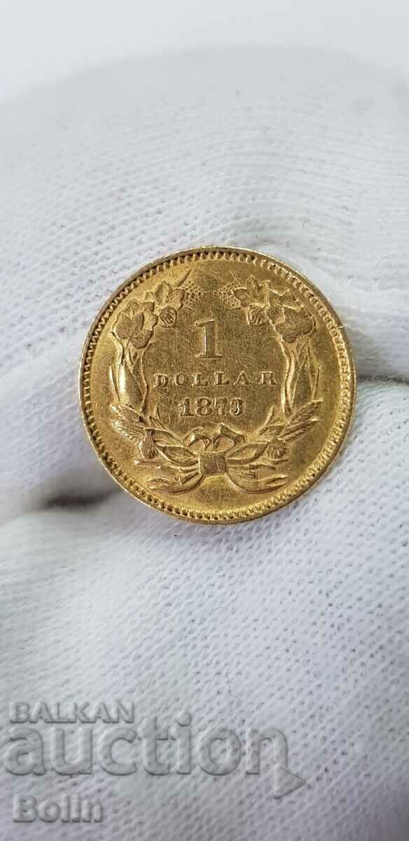 Very Rare 1 Dollar 1873 Gold Coin - America
