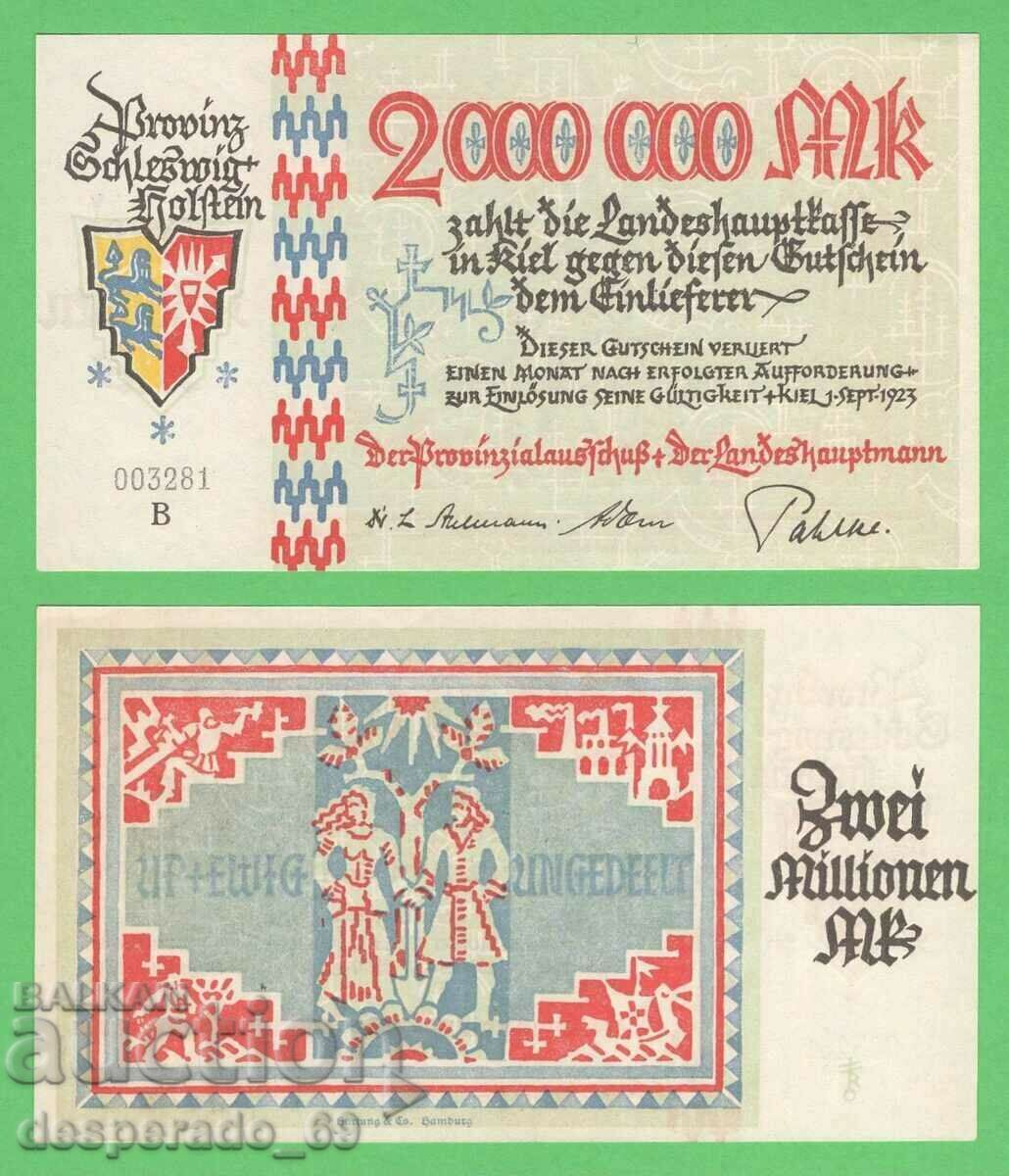 (¯`'•.¸GERMANY (Schleswig-Holstein) 2 million marks 1923 UNC