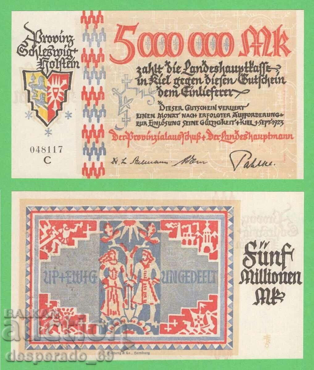 (¯`'•.¸GERMANIA (Schleswig-Holstein) 5 milioane de mărci 1923 UNC