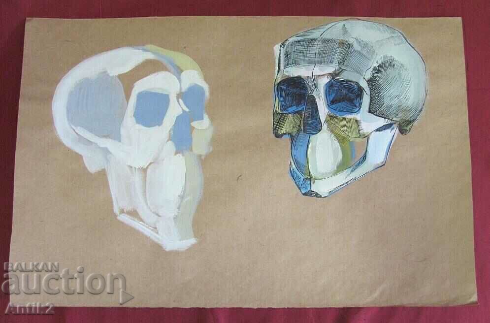 Vintich Original Painting - Human Skull - 6 Vintich Original Painting - Human Skull - 6