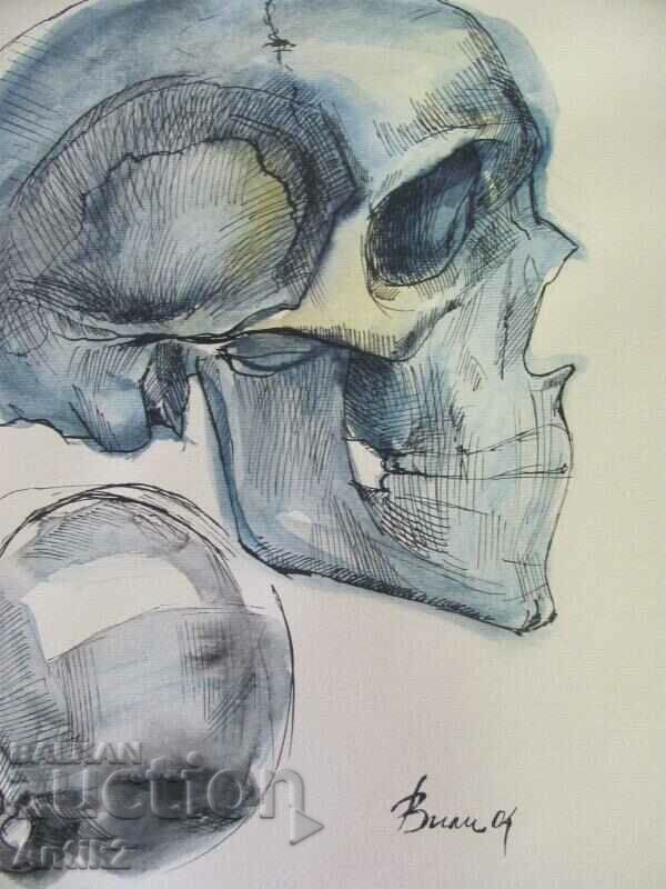 Auction Vintich Original Painting - Human Skull Auction Vintich Original Painting - Human Skull