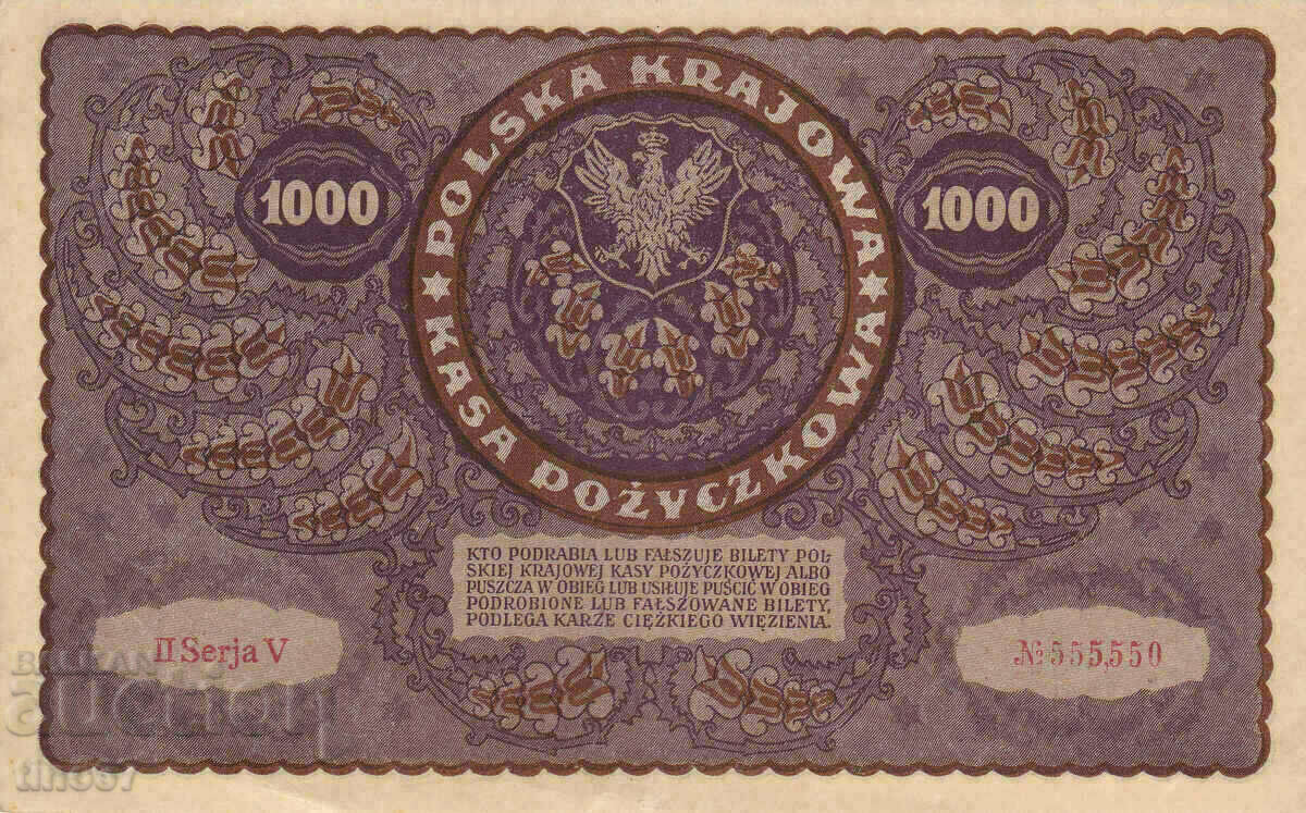 Auction tino37- POLAND - 1000 STAMPS - 1919 - XF+ #555550 Auction tino37- POLAND - 1000 STAMPS - 1919 - XF+ #555550