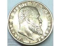 2 марки 1904 Вюртемберг Германия Вилхелм II сребро Патина