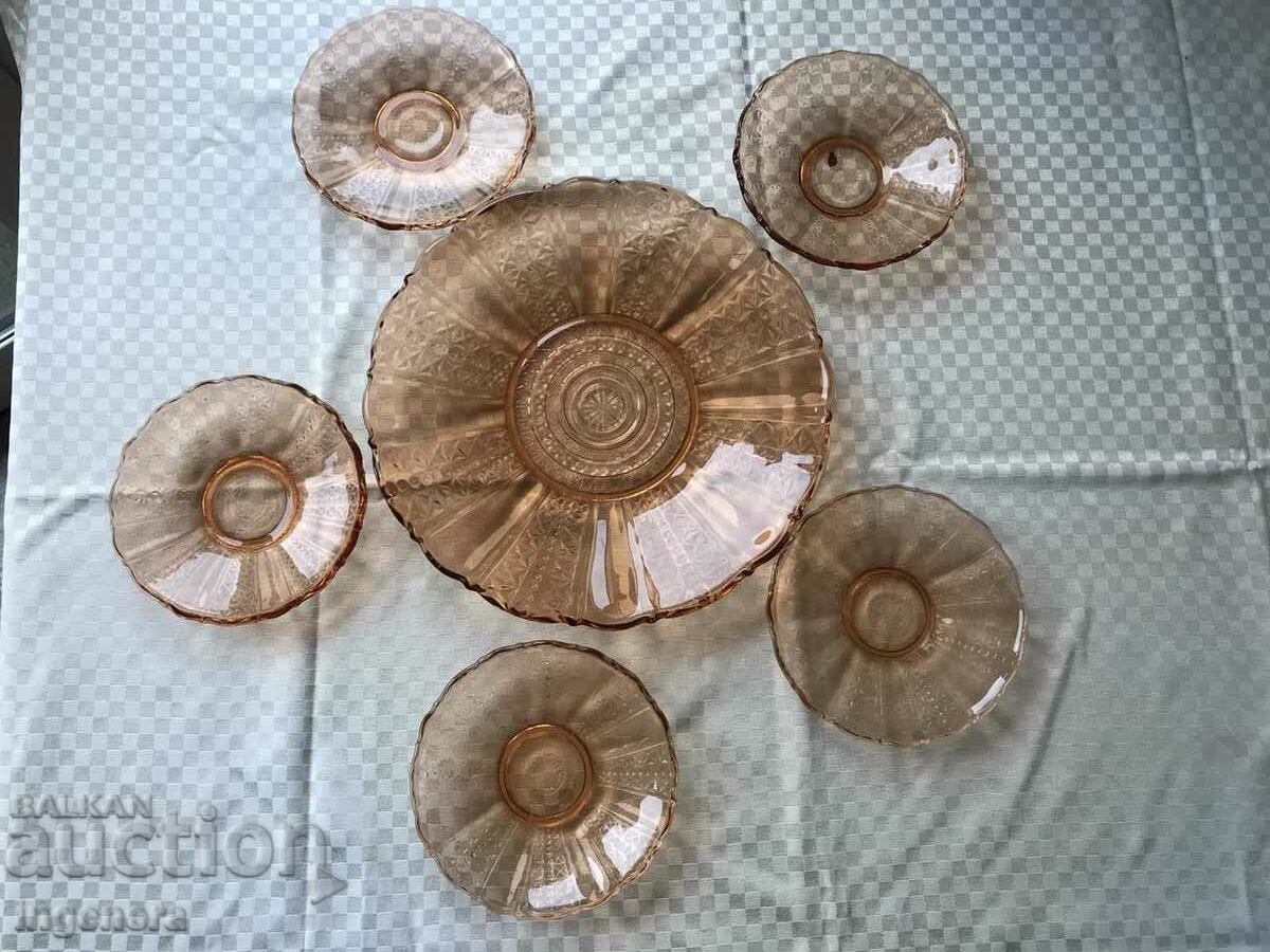 TRAY PLATE PLATE GLASS RELIEF THICK WALL SET