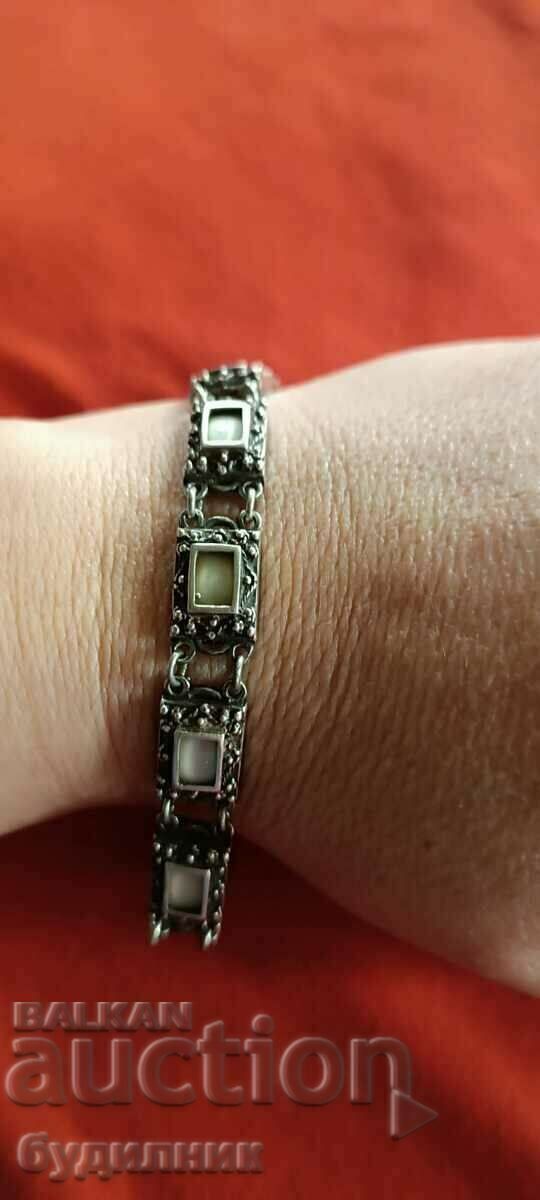 Silver old mother-of-pearl bracelet