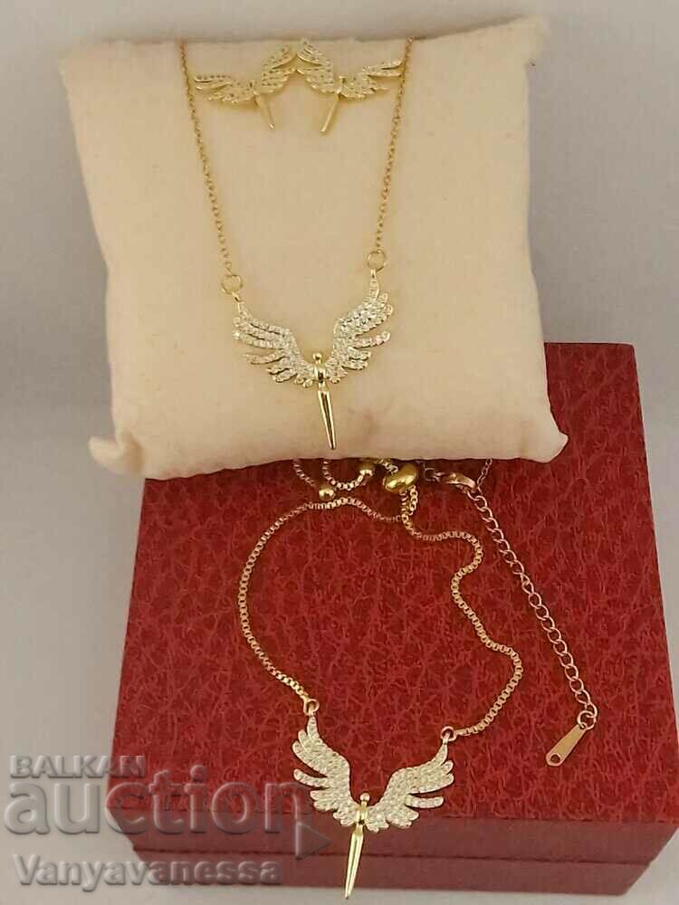 Set of necklace, bracelet and earrings Phoenix made of medical steel