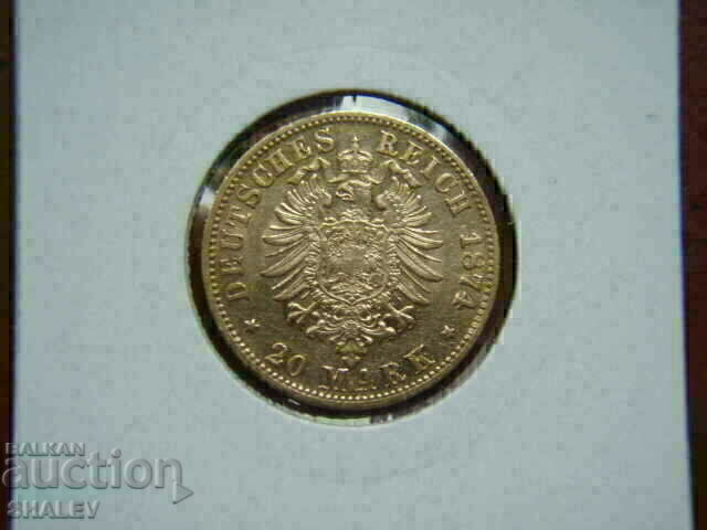 Auction  20 Mark 1874 Wurtemberg (Germany) Württemberg - AU (gold)