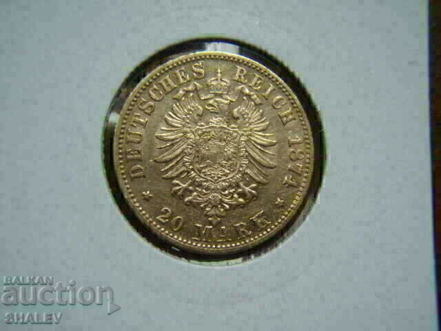 Livrarea 20 marci 1874 Wurtemberg (Germania) Württemberg - AU (aur)