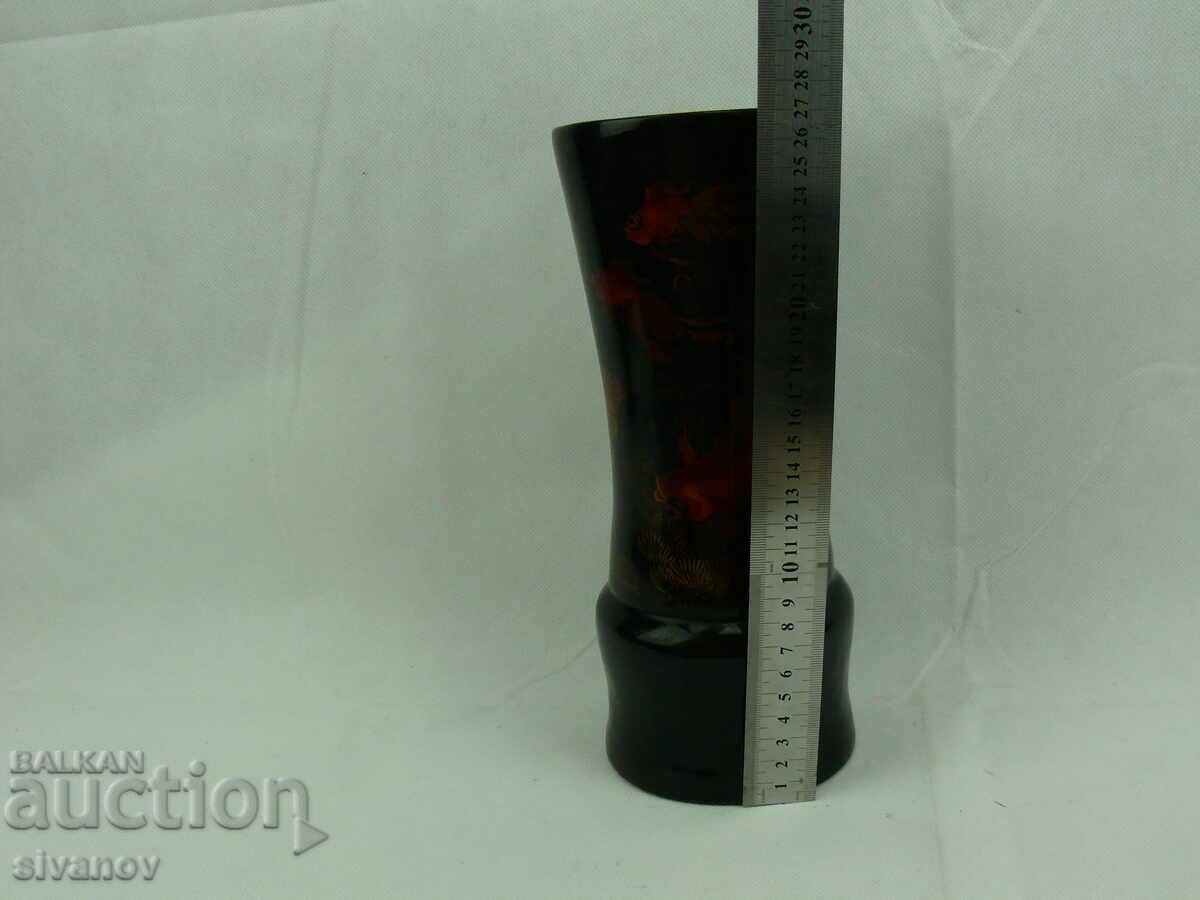 Old lacquered wooden fish vase #2300 - 6