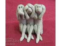 Figura din ceramică din secolul al XIX-lea - Cele trei maimuțe