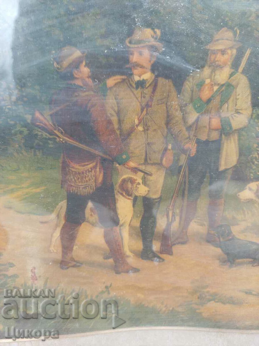 Auction  OLD ROYAL PAINTING LITHOGRAPH HUNTING SCENE
